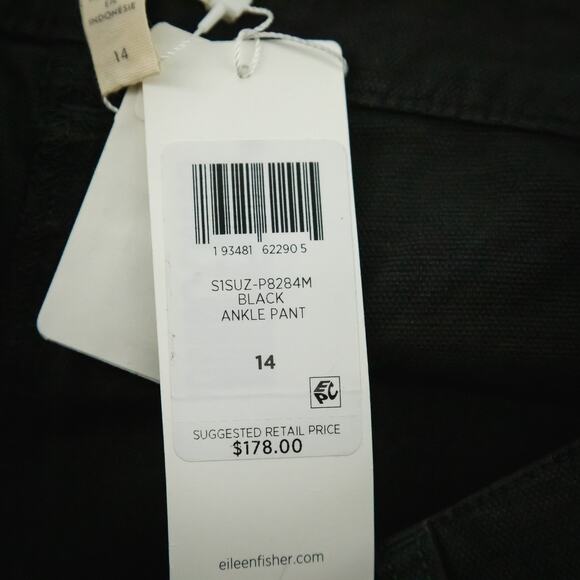 Eileen Fisher Size 14 Black Tapered Ankle Length Organic Cotton Hemp Pants NEW - Picture 4 of 6